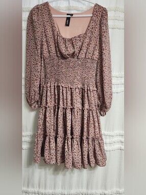 Big Hit Floral Long-Sleeve Tiered Smocked Mini Dress.
